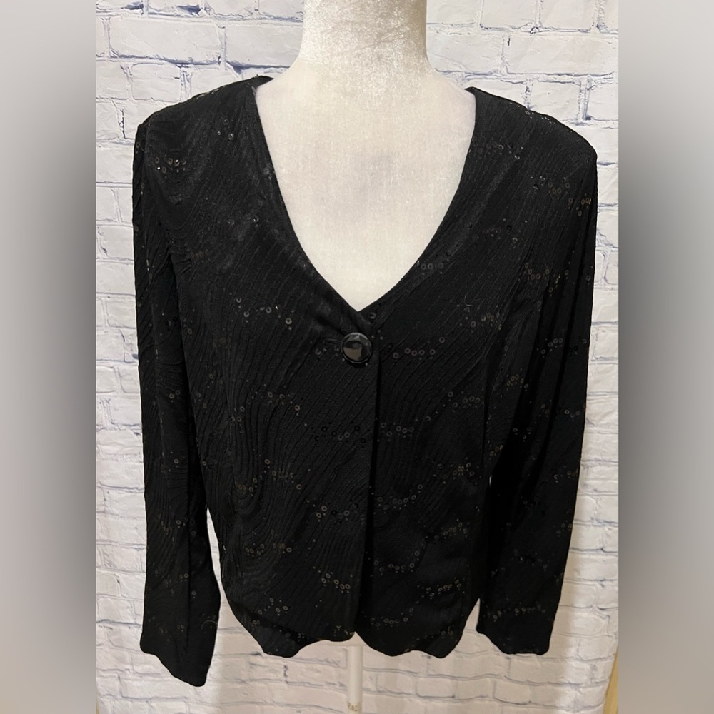 Bob Mackie Black Sequin Jacket Wearable Art  Single Button Medium